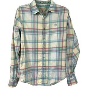 Guess Women Vintage Long Sleeve Plaid Button Top Blue Preppy Coastal Size XS